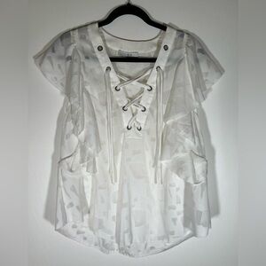 IRO Gilka blouse ecru lace-up flowy semi-sheer designer sz 38(US 6) geometric